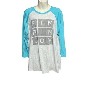 PIM PIN JOY Raglan Sleeve Shirt gray/teal sleeves size large